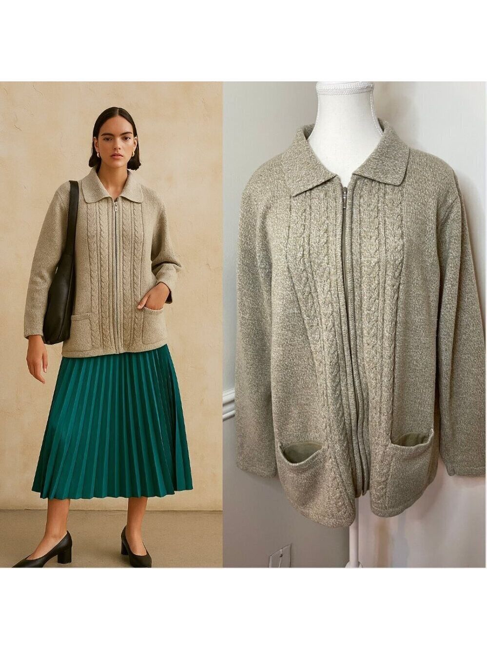 Vintage Alia Knitted Sweater with Zipper L